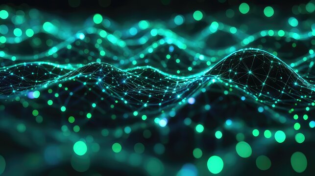 Abstract technology network creating glowing digital wave background - Powered by Adobe