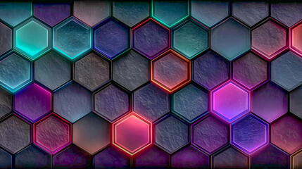 Futuristic Neon Hexagonal Pattern Texture with Vibrant Colors an