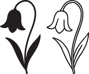 Stylized bellflower silhouette and outline illustrations, minimalist floral vector graphics for botanical designs, nature, decoration, and web art. isolated on white background, Vector, illustration