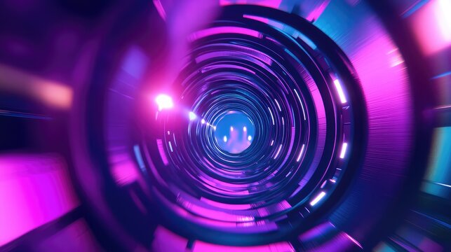 Sci fi tunnel speeding through futuristic neon lights - Powered by Adobe