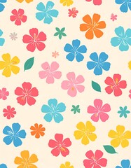 Obraz premium Bright floral pattern with multiple hibiscus blooms and leaves.