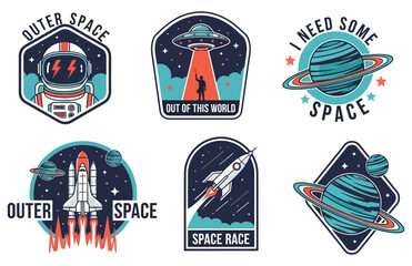 Set of retro space badges, patches, emblems, badges and labels.