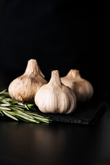 garlic on black background