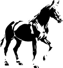 A black silhouette of a horse  exuding grace and strength against a clean white backdrop