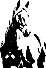 A black silhouette of a horse  exuding grace and strength against a clean white backdrop