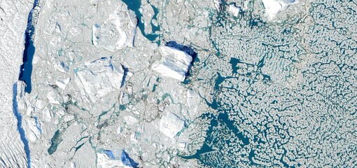 Greenland Icebergs Aerial View Arctic Sea Ice Meltwater © Aerial View