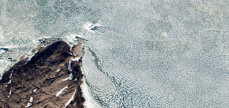 Greenland Sea Ice Edge Aerial View Rock Peninsula Contrast