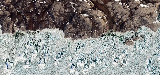 Greenland Ice Coast Aerial View Rock Boundary Texture Contrast © Aerial View