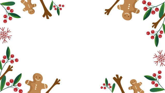 Decorative gingerbread cookie border frame with festive seasonal holiday accents