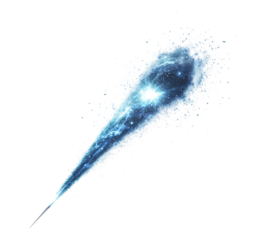 A blue, glowing, shooting star is depicted in the image