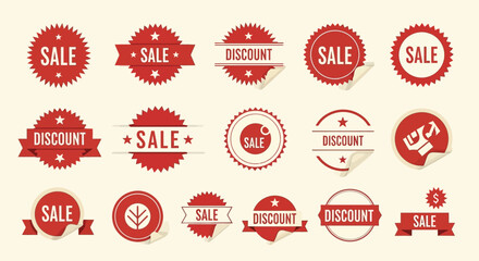 Obraz premium Set of red sale and discount stickers vintage style badges marketing promotions isolated on white background