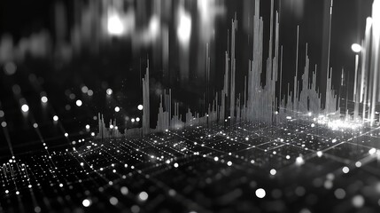 Digital data visualization displaying abstract technology network grid