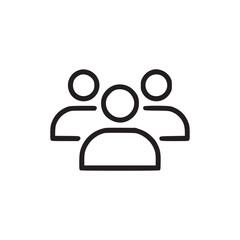 A simple line drawing icon of a group of people with three figures on a white background space
