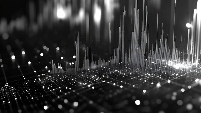 Digital data visualization displaying abstract technology network grid