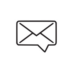 A simple line drawing of an email envelope with a speech bubble attached to the bottom corner edge