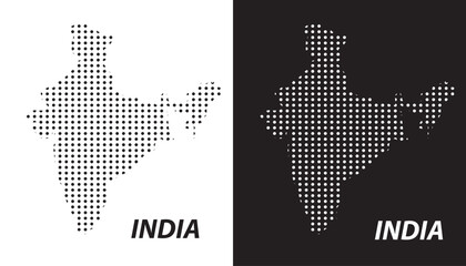 India Dotted Map, Halftone Style Modern Digital Outline of Indian Subcontinent Vector EPS