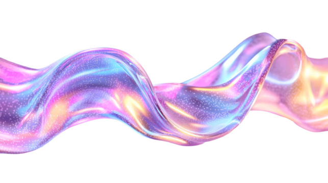 transparent background, isolated image. Colorful flowing abstract wave illustration with shimmering textures and gradients, showcasing vibrant hues and dynamic movement