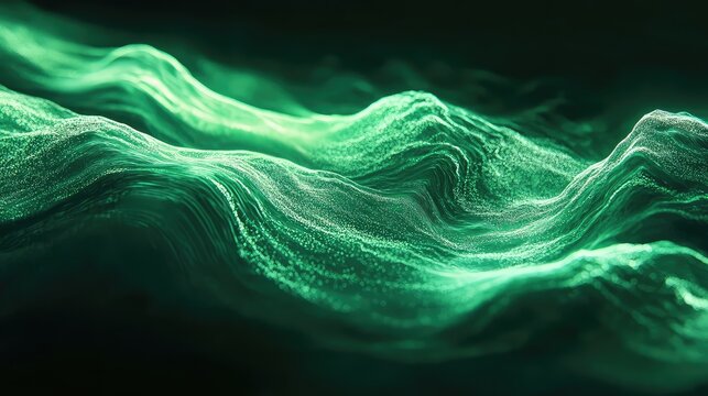 Green particles flowing creating abstract digital waves