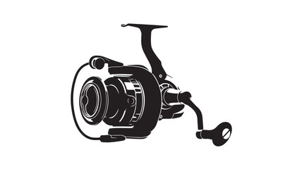 Detailed black and white illustration of a fishing reel perfect for angling designs, fishing blogs, or outdoor adventure promotions showcasing recreation and fishing equipment