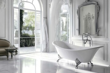 modern bathroom with white bathtub