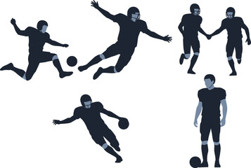 Collection of American football player silhouettes in various action poses sport