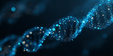 Abstract dna helix structure with glowing particles on a dark background representing science medicine and technological innovation