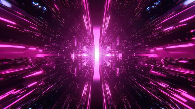 Abstract futuristic data tunnel glowing neon light passing cyberspace