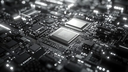 Computer circuit board glowing with ai processing concept