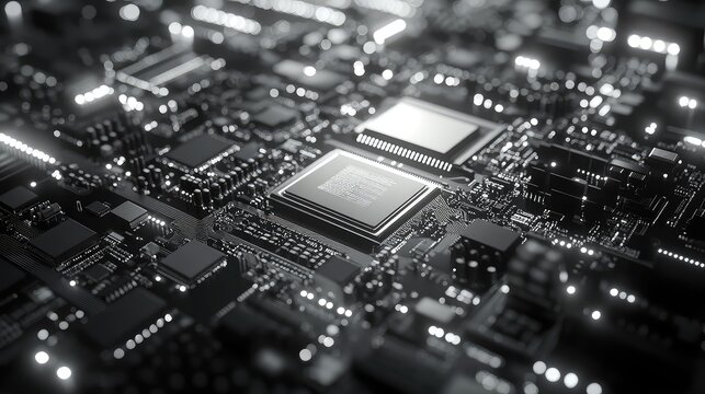 Computer circuit board glowing with ai processing concept