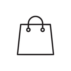 A simple line drawing of a shopping bag with handles on a white background in a minimalist style