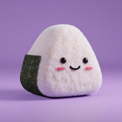 Onigiri in 3D animation style on a purple background