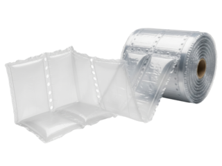 Roll of inflatable air cushion packaging for shipping protection on a transparent background