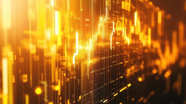 Financial data glowing in abstract candle chart display
