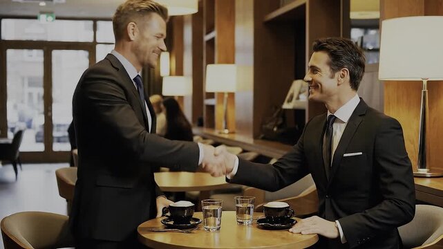 gepflegte Business Leute treffen sich zu einem Gesch&auml;ftstreffen in einem Kaffee