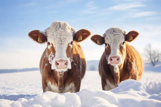 two cows in winter