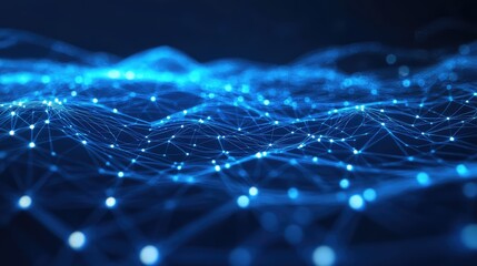 Digital network connecting data points across abstract wave