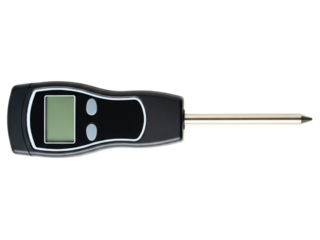 Digital food thermometer with metal probe for cooking and grilling on a transparent background