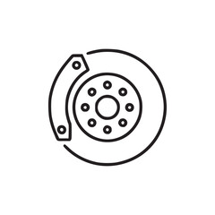 A simple line drawing of a car brake disc and caliper on a plain white background in vector format