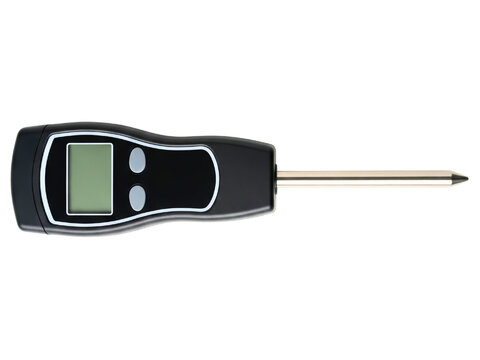 Digital food thermometer with metal probe for cooking and grilling on a transparent background