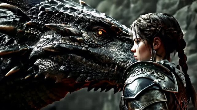 Chinese lunar new year Chunjie celebration concept. Apex Legends female character with braided hair and ornate armor, standing in a rocky environment with a large, menacing dragon close to her.