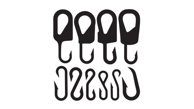 Dynamic collection of black fishing hooks and swivels creating a visually striking and versatile set for any angling project, perfect for gear design and outdoor themes