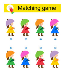 Attention task for kids. Vector illustration of cartoon dolls.