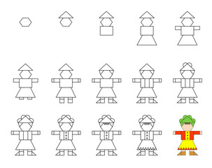 How to draw step by step? Worksheet easy guide to drawing cartoon boys. Developing kids skills for drawing and coloring.