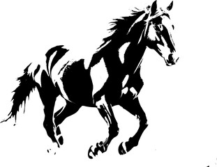 A dynamic black silhouette of a horse  exuding grace and strength against a clean white backdrop