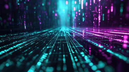 Digital data flowing in abstract futuristic network system