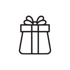 A simple line drawing of a gift box with a bow on top isolated on a white background in minimalist style