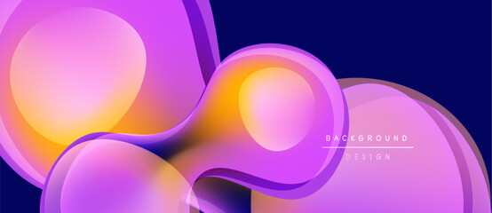 Abstract fluid shapes, vibrant purple, orange hues. Modern design, smooth gradients create dynamic composition. Background suggests creativity, innovation.