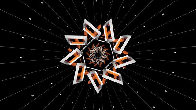 Abstract geometric animation with orange triangles and white hexagon
