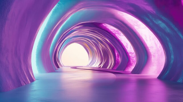 Abstract glowing futuristic tunnel generating vibrant neon light