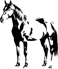 A dynamic black silhouette of a horse  exuding grace and strength against a clean white backdrop